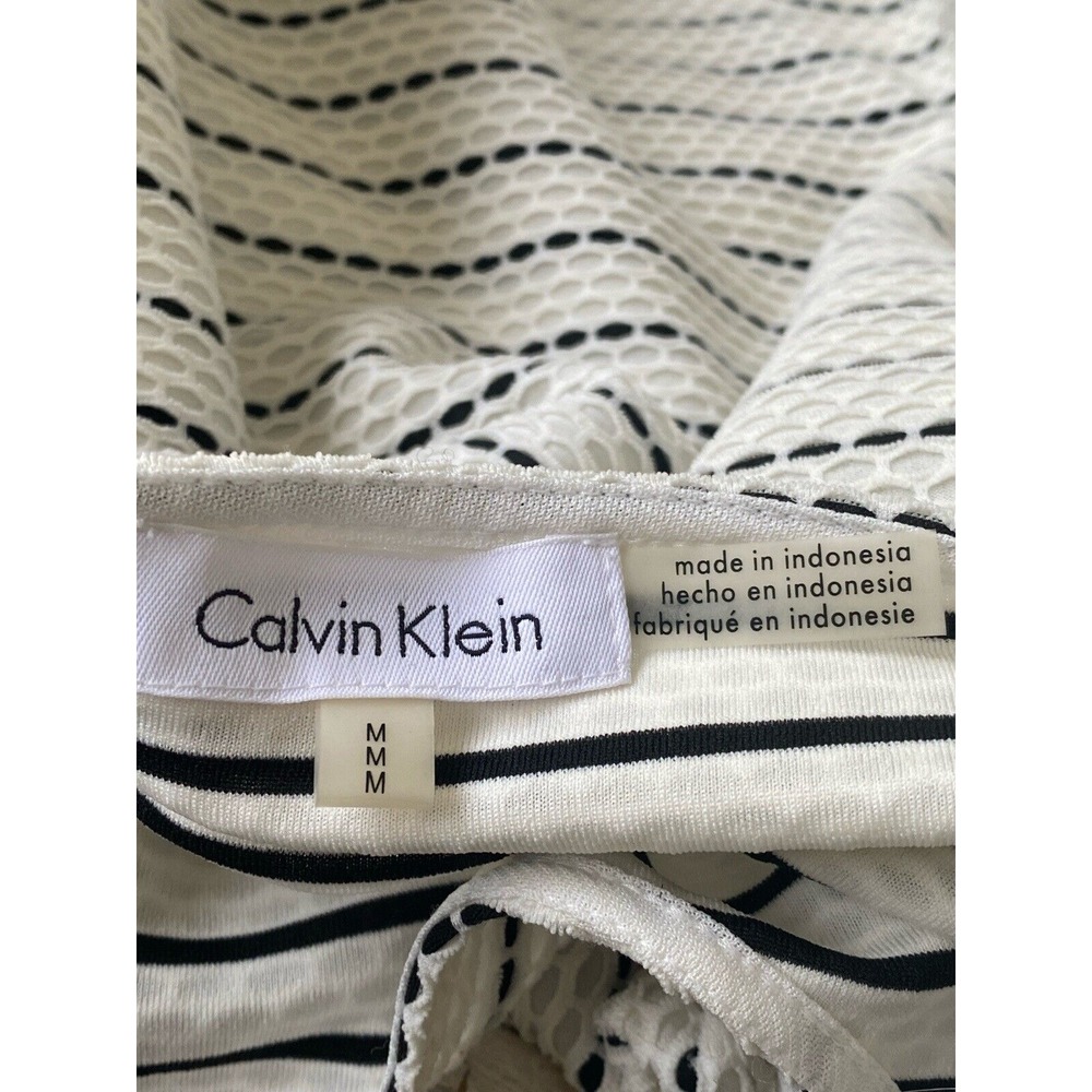 Calvin Klein Women's Top Size M Ivory Striped Round Neck Long Bell Sleeve - Picture 6 of 8